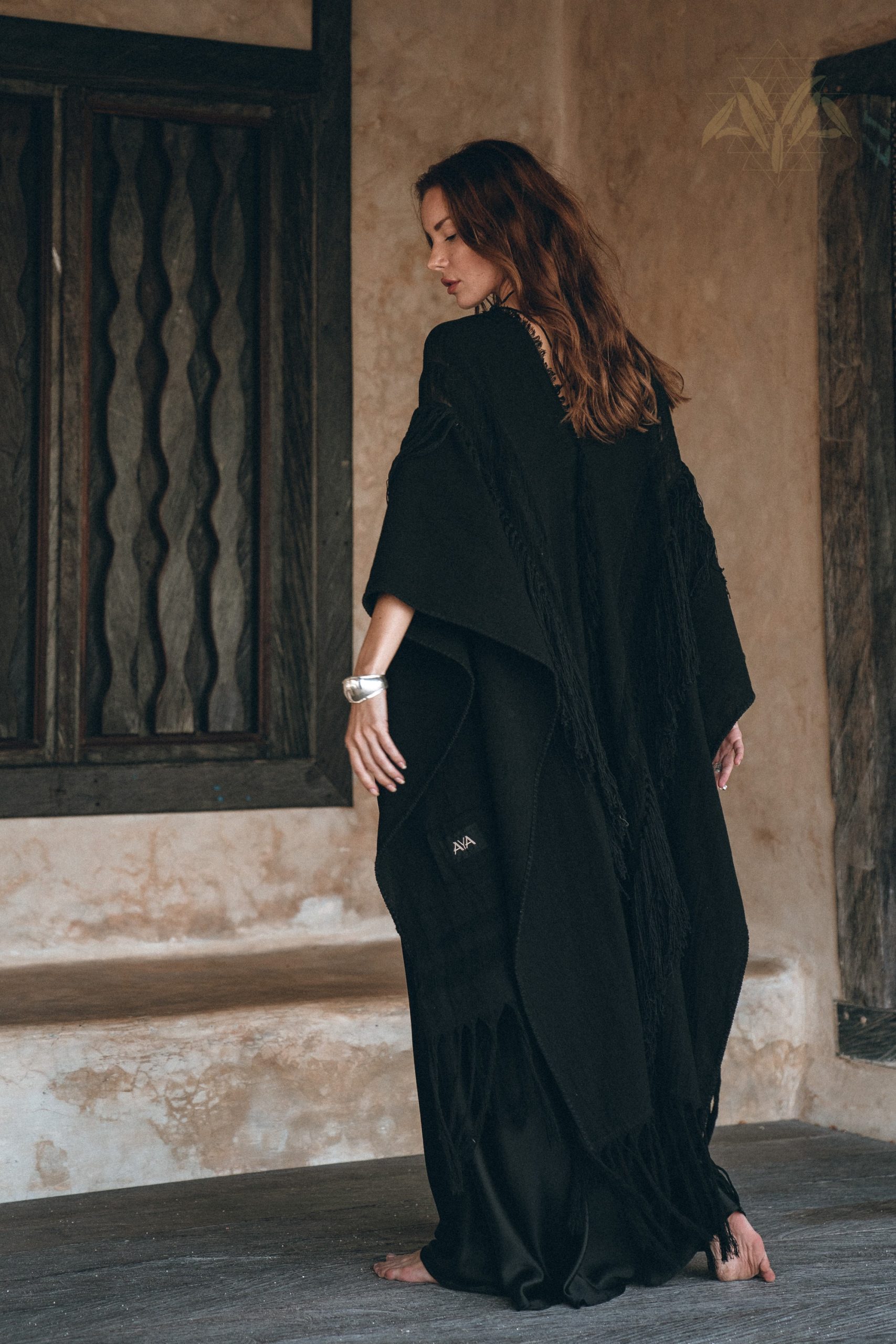 Bohemian Black Long Poncho Maternity Robe Ceremony Cover