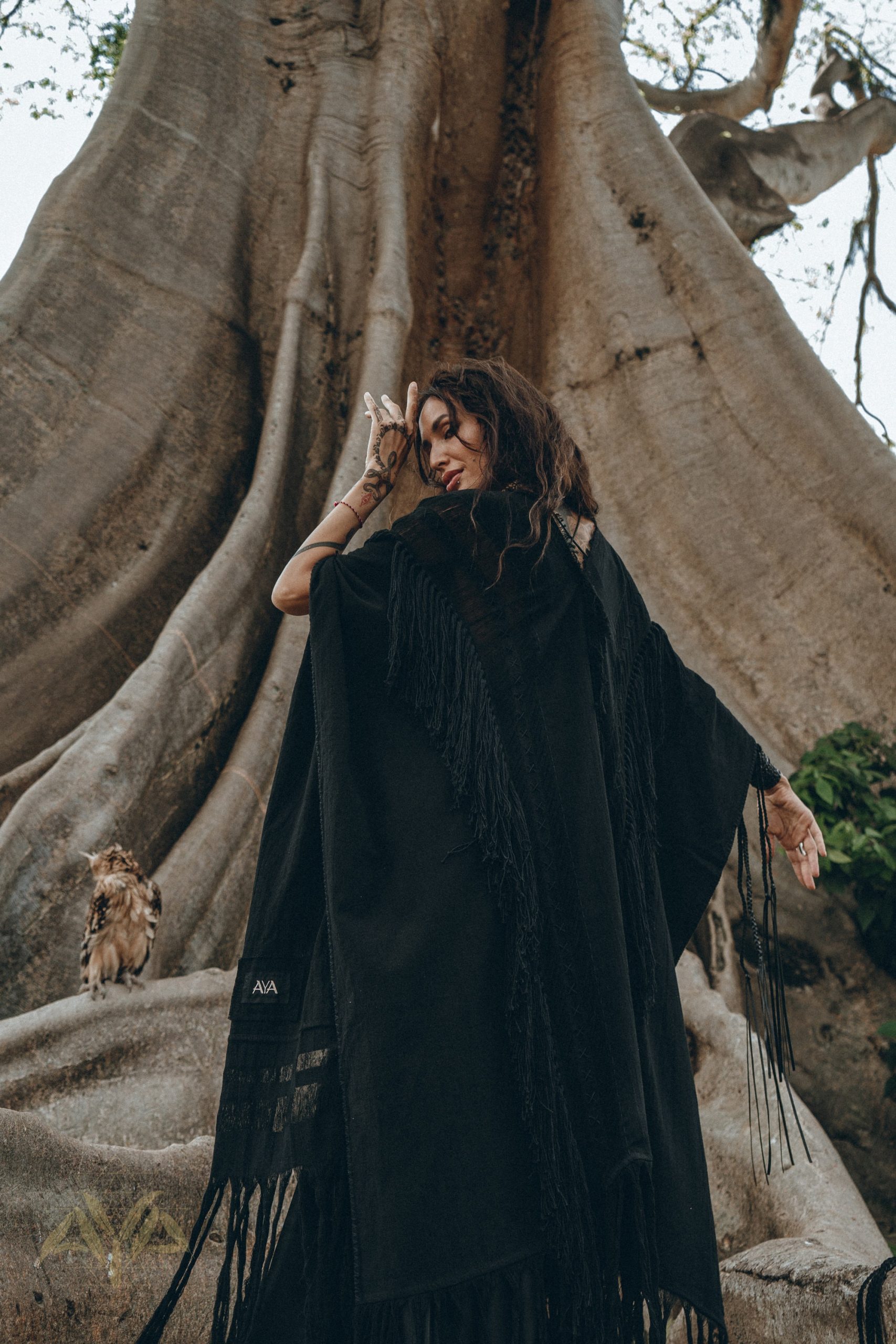 Bohemian Black Long Poncho Maternity Robe Ceremony Cover