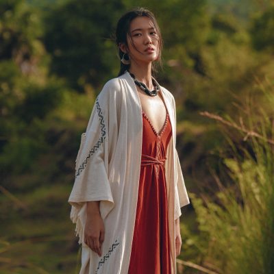 Off White Organic Ceremonial Robe Bohemian Tribal Cover