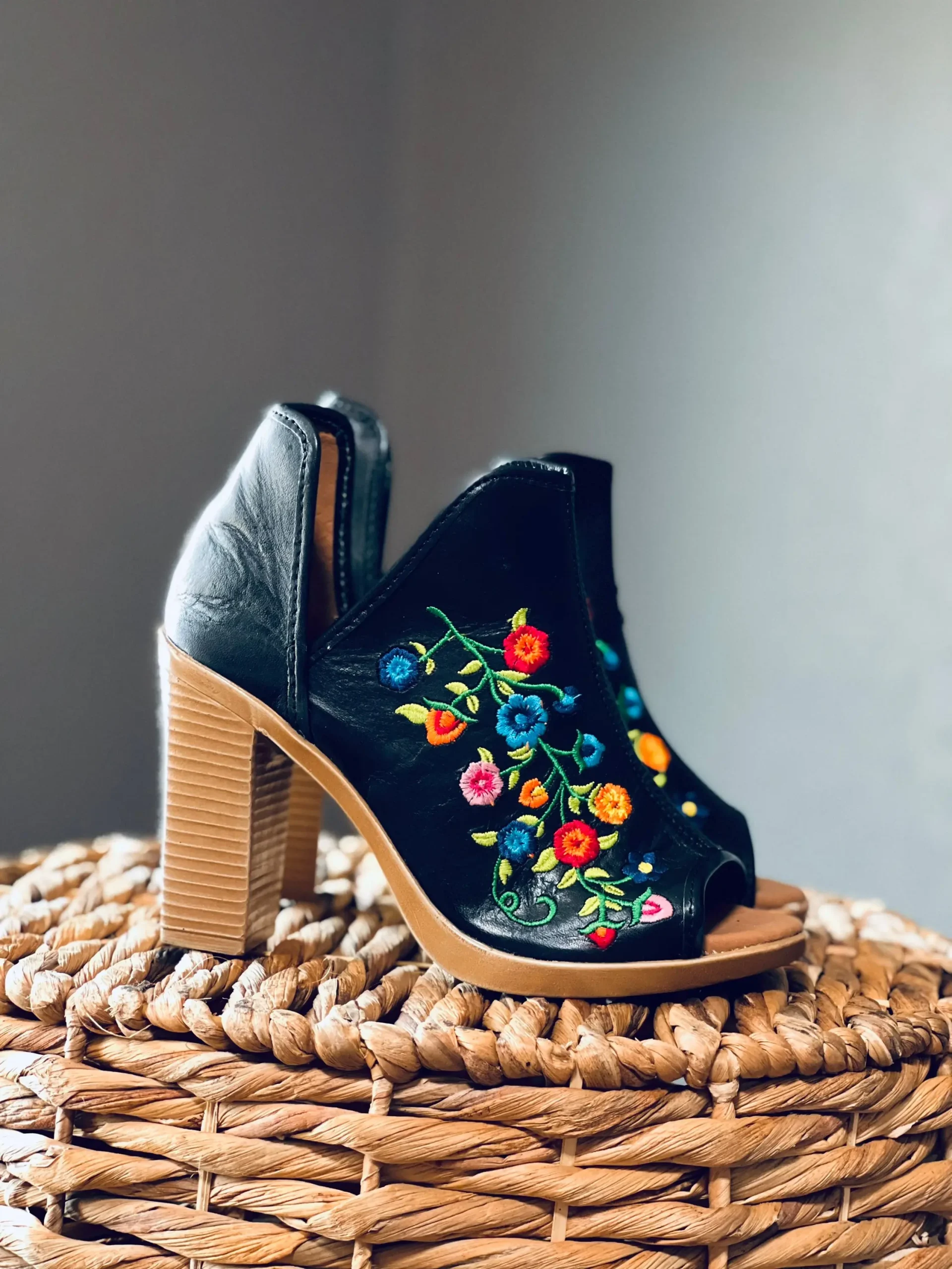 Leather Mexican Embroidery Open Toe Boots Mexican Style