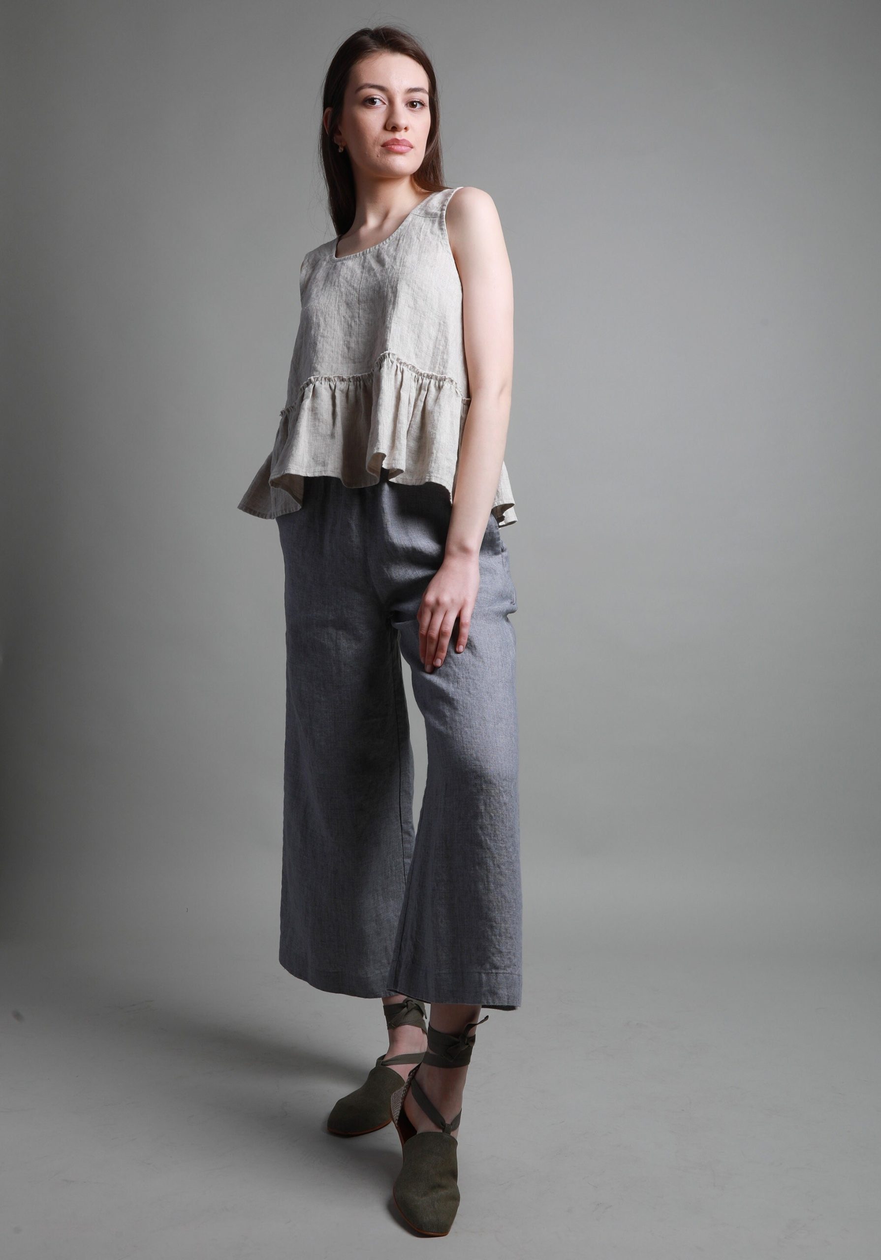 Handmade Linen Ankle Pants: Relaxed Fit Trousers Pockets