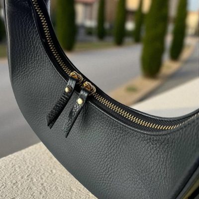 Crescent Leather Handbag Minimalist Shoulder Bag Gold Hardware