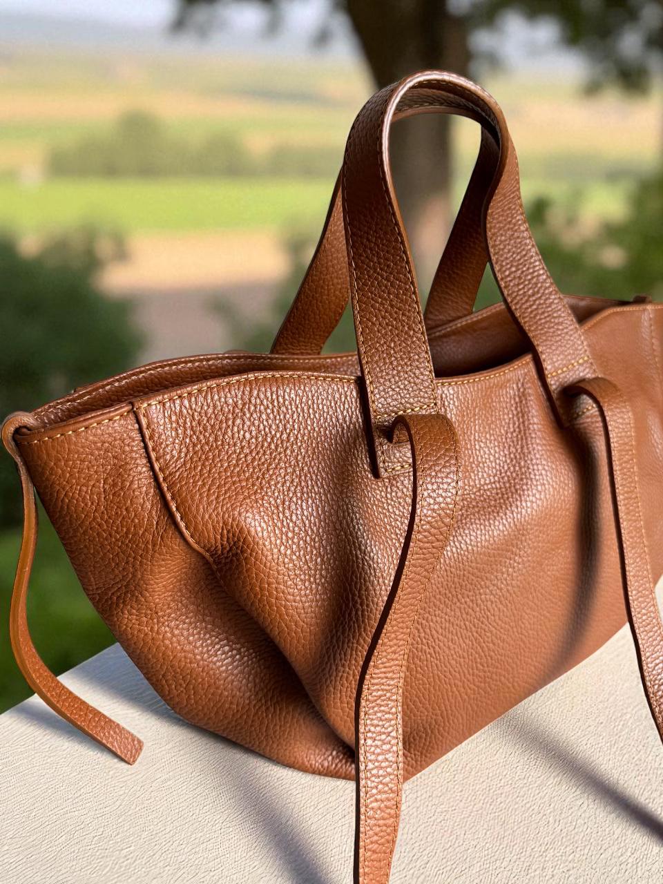 Large Leather Tote Cognac Brown Handmade Italian Shoulder